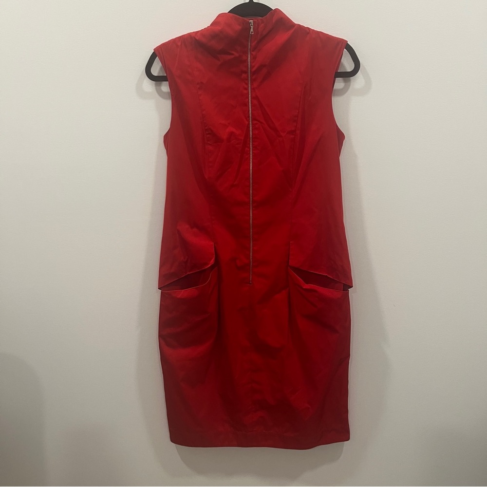 Lida Baday zip front red dress with pocket size 2 silk